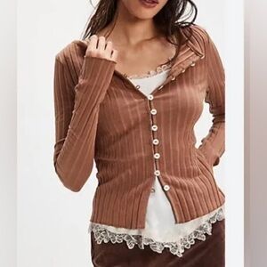 NWOT free people Tilly ribbed longsleeve cardigan in tan